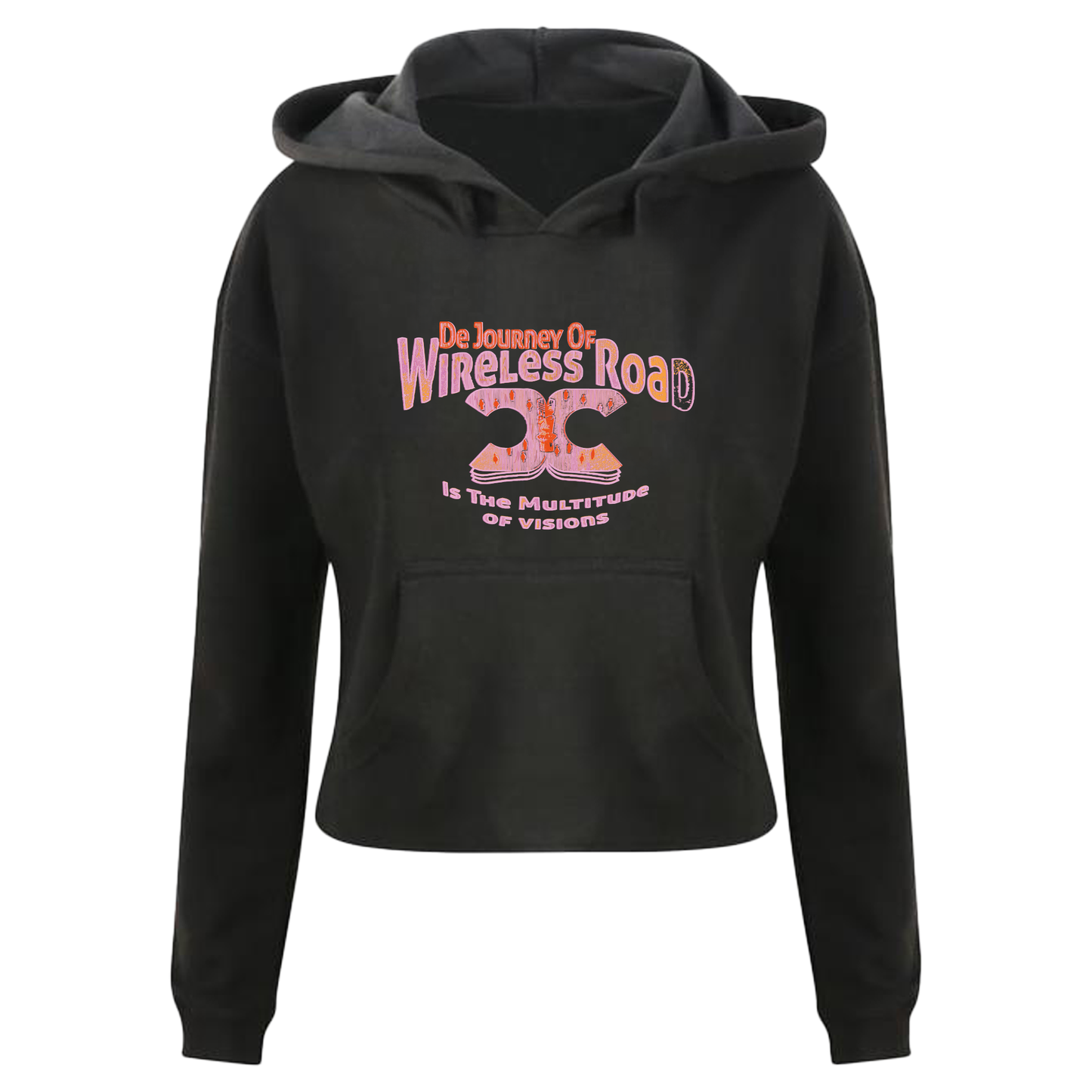 De Journey of Wireless Road - Hoodies Ladies Crop Top Available in Black