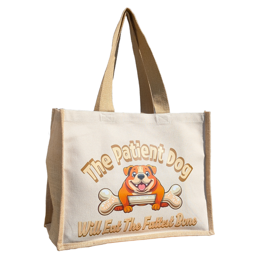 The Patient Dog Tote bag = 100% Cotton Canvas. (60cm) Size 33x42x19cm