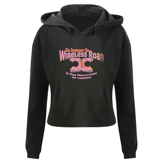 De Journey of Wireless Road - Hoodies Ladies Crop Top Available in Black